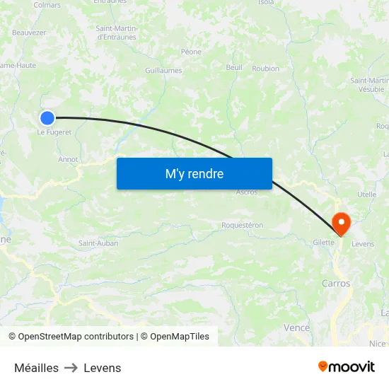 Méailles to Levens map