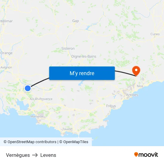 Vernègues to Levens map