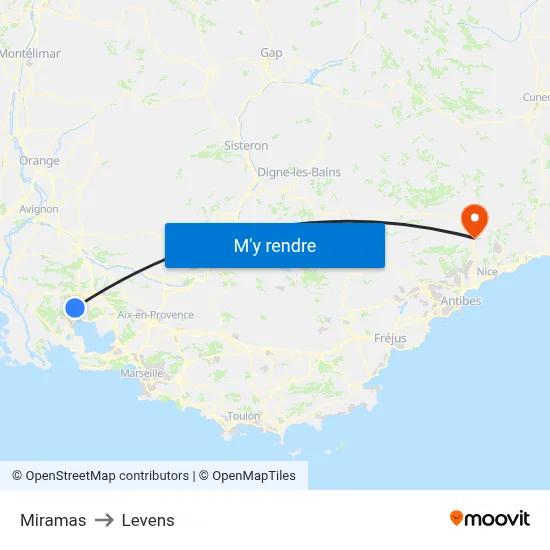 Miramas to Levens map