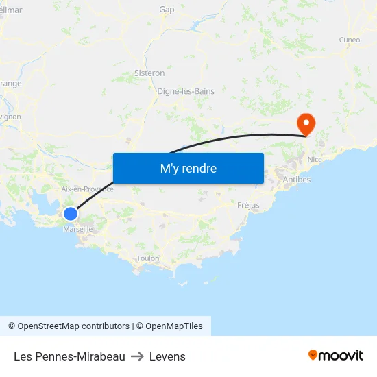 Les Pennes-Mirabeau to Levens map