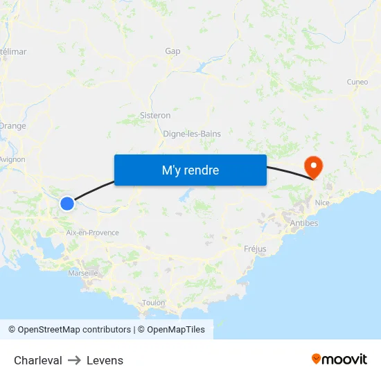Charleval to Levens map