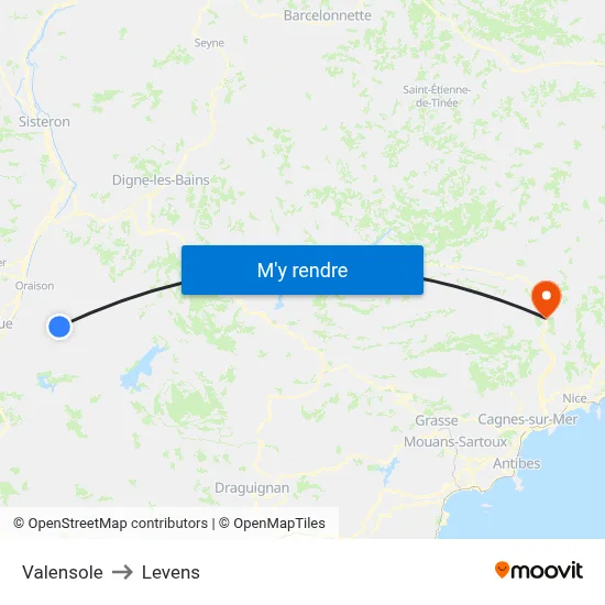 Valensole to Levens map