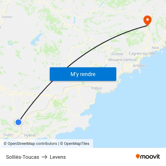 Solliès-Toucas to Levens map