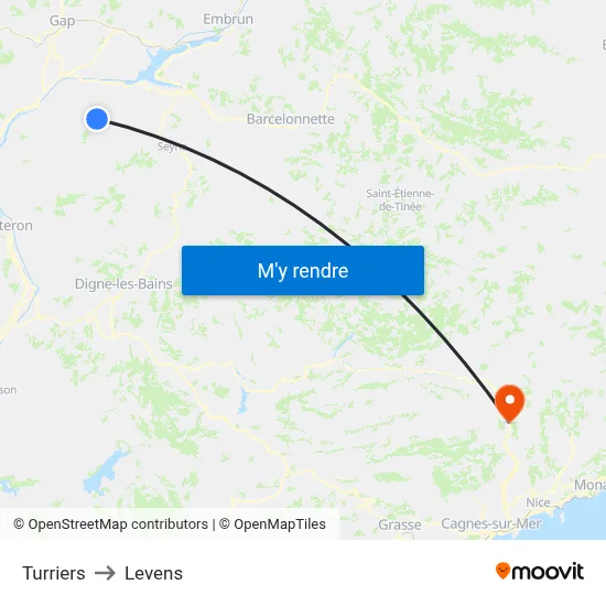 Turriers to Levens map