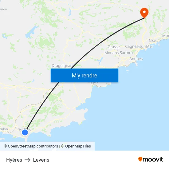 Hyères to Levens map