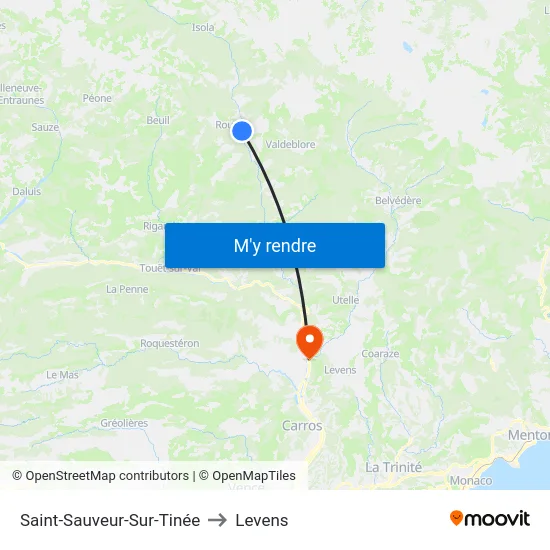 Saint-Sauveur-Sur-Tinée to Levens map