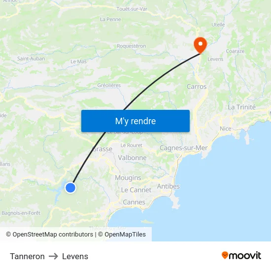 Tanneron to Levens map