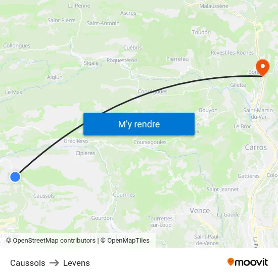 Caussols to Levens map