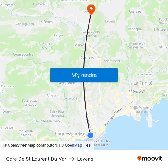Gare De St-Laurent-Du-Var to Levens map