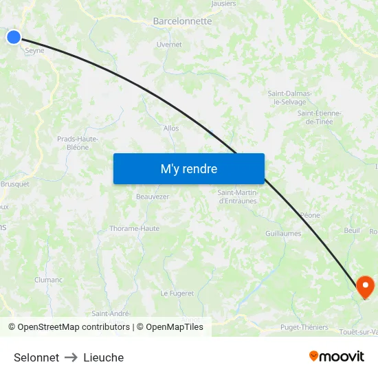 Selonnet to Lieuche map