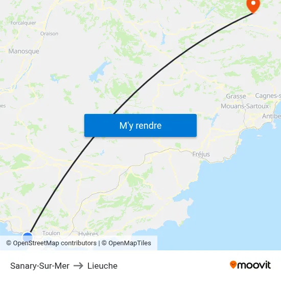 Sanary-Sur-Mer to Lieuche map