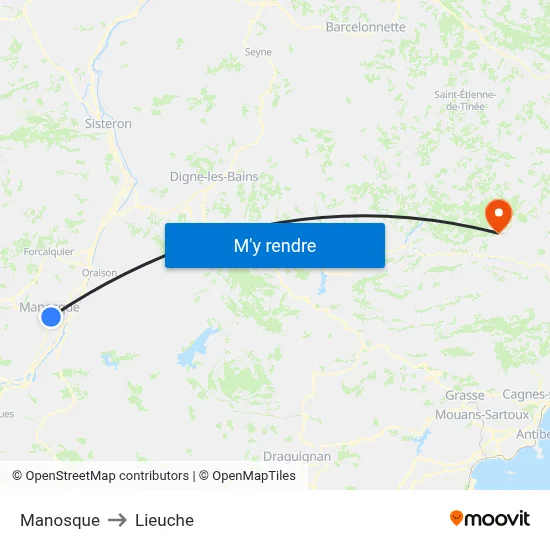 Manosque to Lieuche map