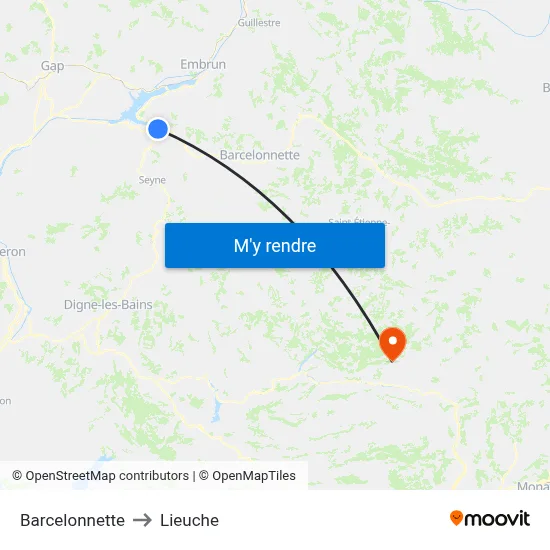 Barcelonnette to Lieuche map