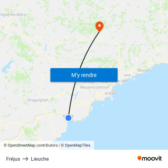 Fréjus to Lieuche map