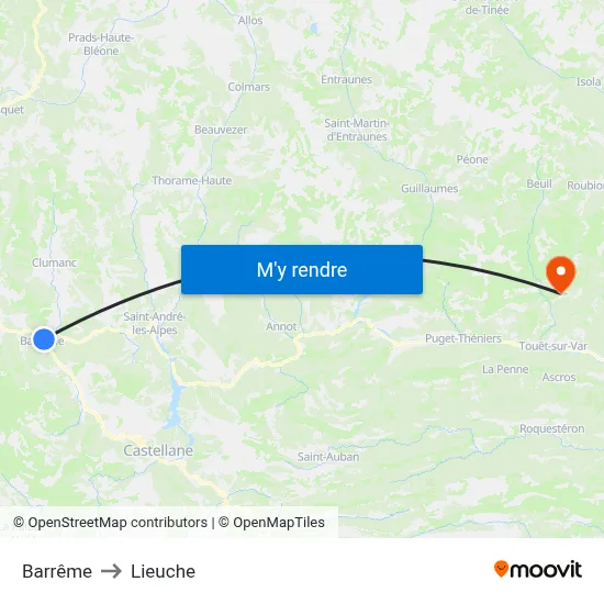 Barrême to Lieuche map