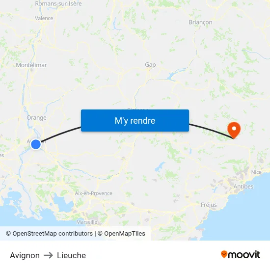 Avignon to Lieuche map