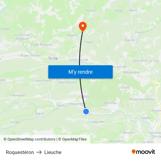 Roquestéron to Lieuche map