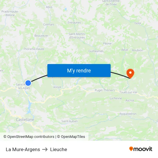 La Mure-Argens to Lieuche map