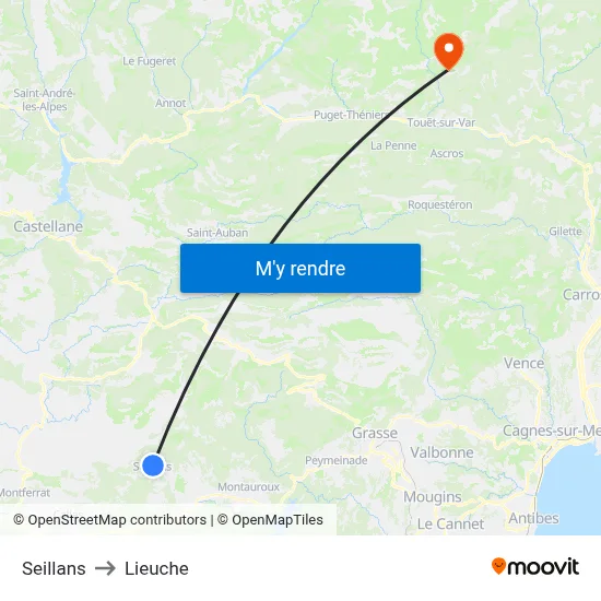 Seillans to Lieuche map
