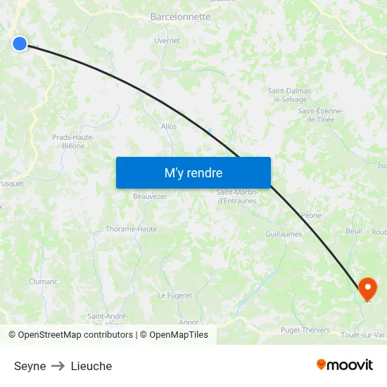 Seyne to Lieuche map