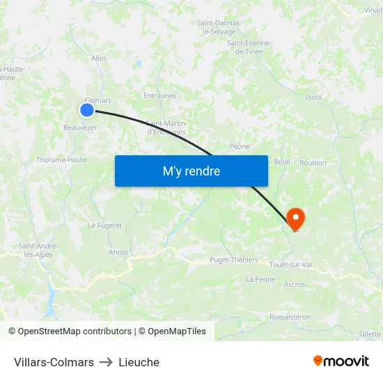 Villars-Colmars to Lieuche map