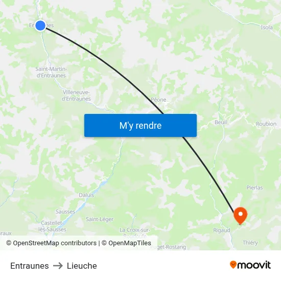 Entraunes to Lieuche map