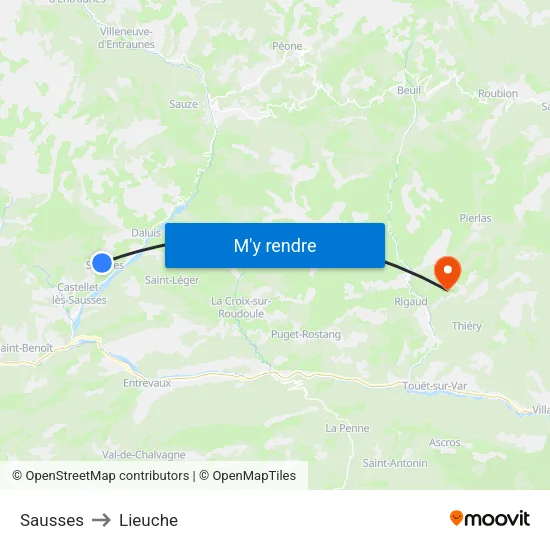 Sausses to Lieuche map