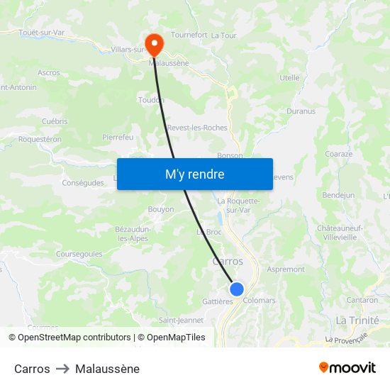 Carros to Malaussène map