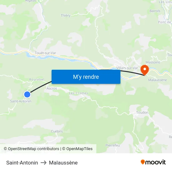 Saint-Antonin to Malaussène map