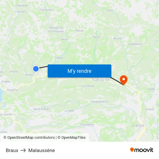 Braux to Malaussène map
