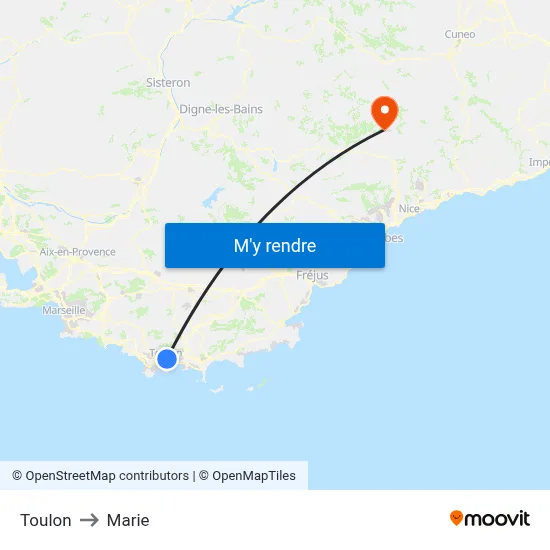 Toulon to Marie map