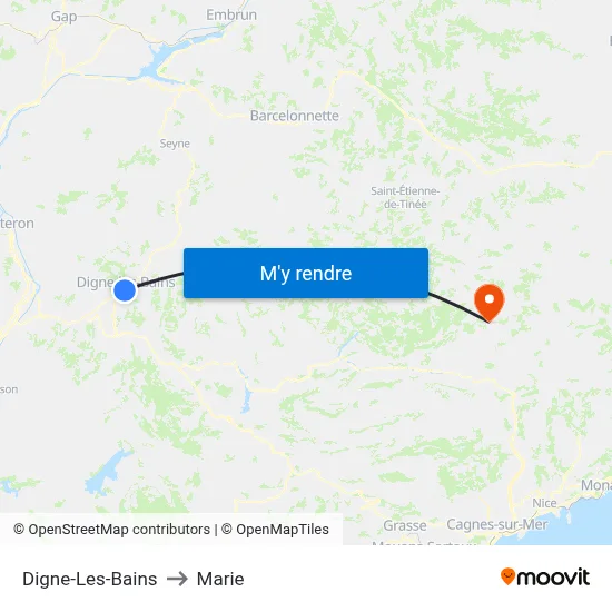 Digne-Les-Bains to Marie map