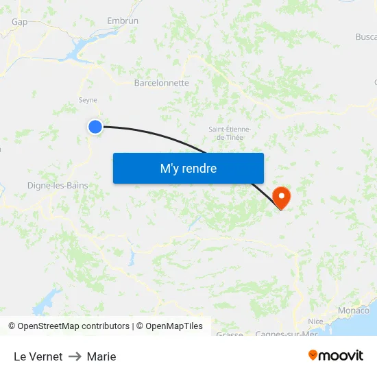Le Vernet to Marie map