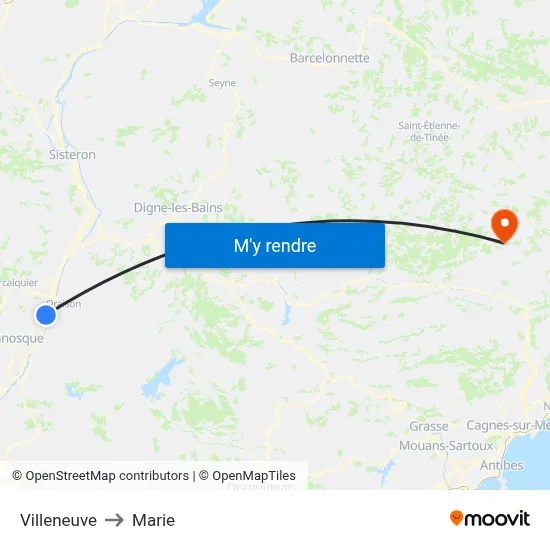 Villeneuve to Marie map