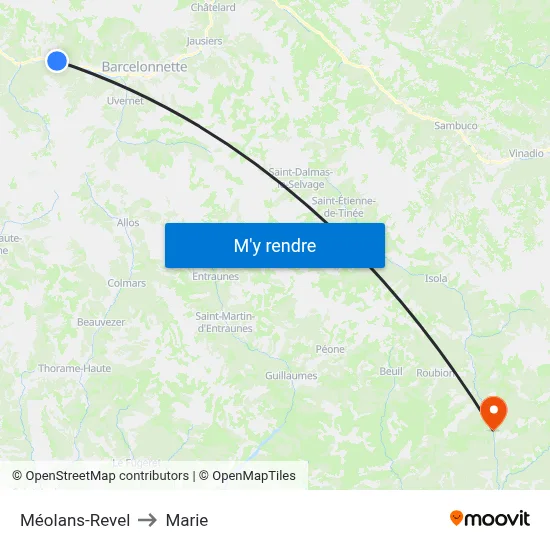 Méolans-Revel to Marie map