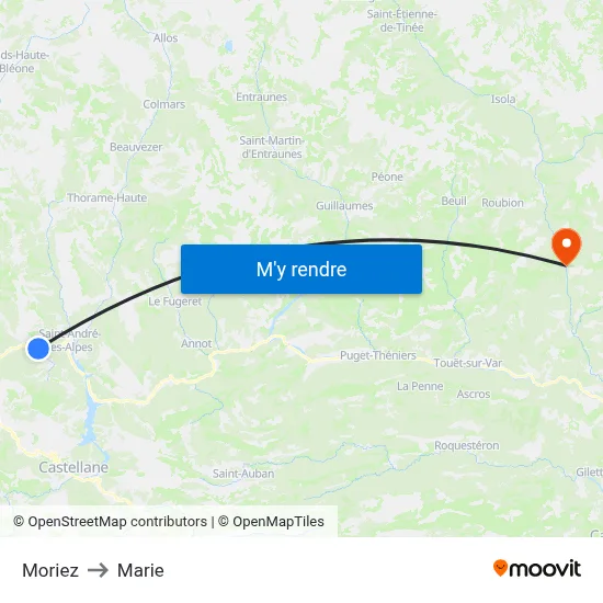 Moriez to Marie map