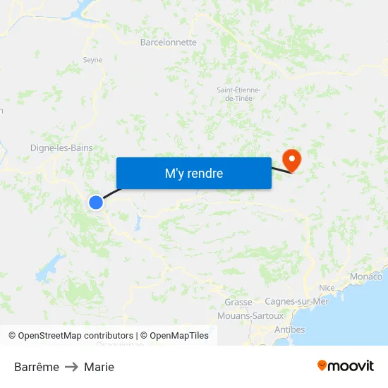 Barrême to Marie map