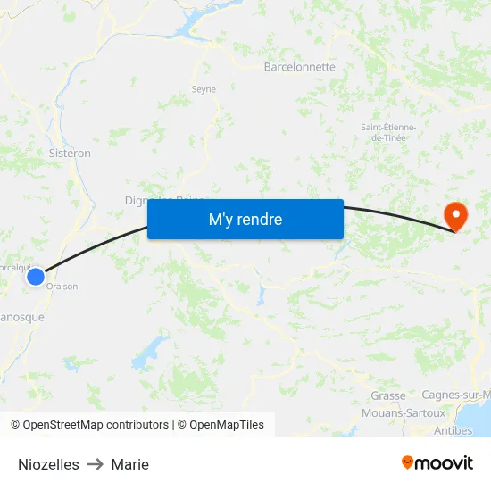 Niozelles to Marie map