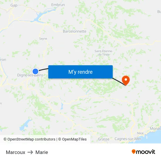 Marcoux to Marie map