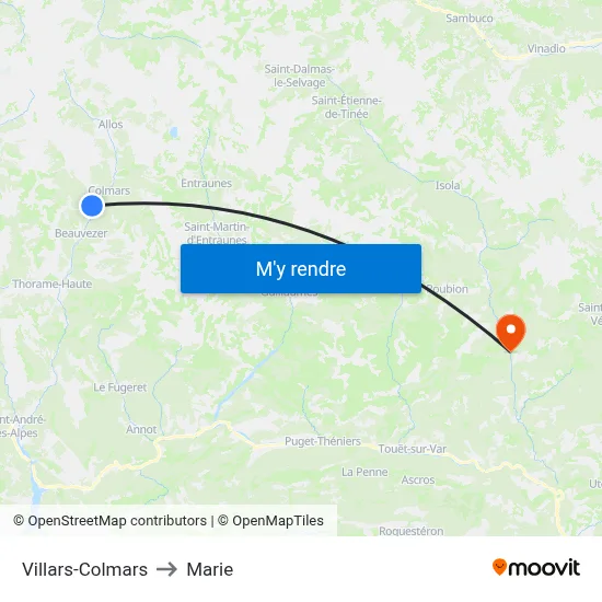 Villars-Colmars to Marie map