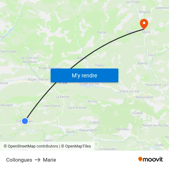 Collongues to Marie map