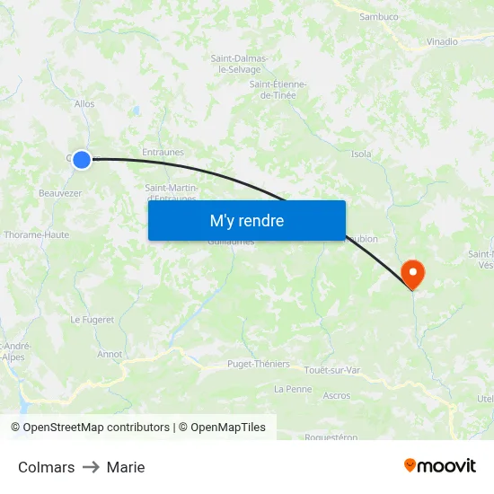 Colmars to Marie map