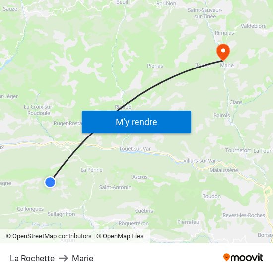 La Rochette to Marie map