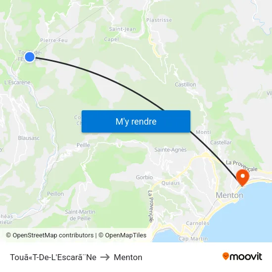 Touã«T-De-L'Escarã¨Ne to Menton map