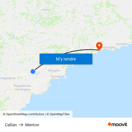 Callian to Menton map