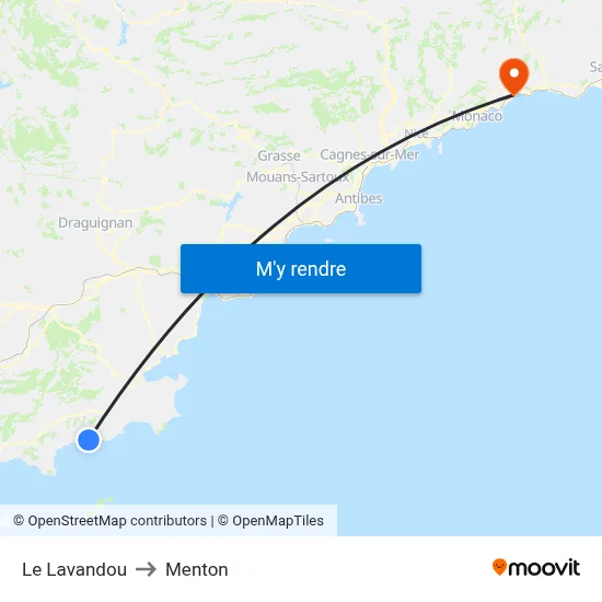 Le Lavandou to Menton map