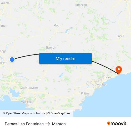 Pernes-Les-Fontaines to Menton map
