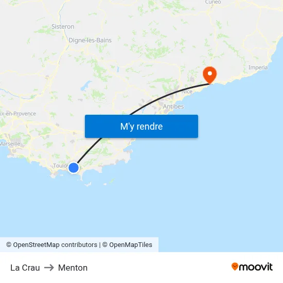 La Crau to Menton map