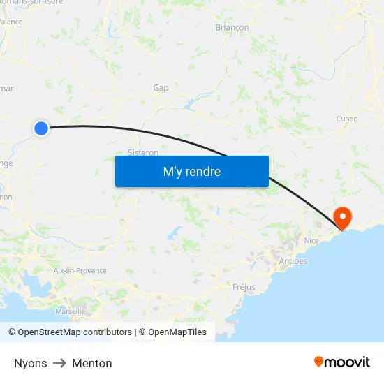 Nyons to Menton map