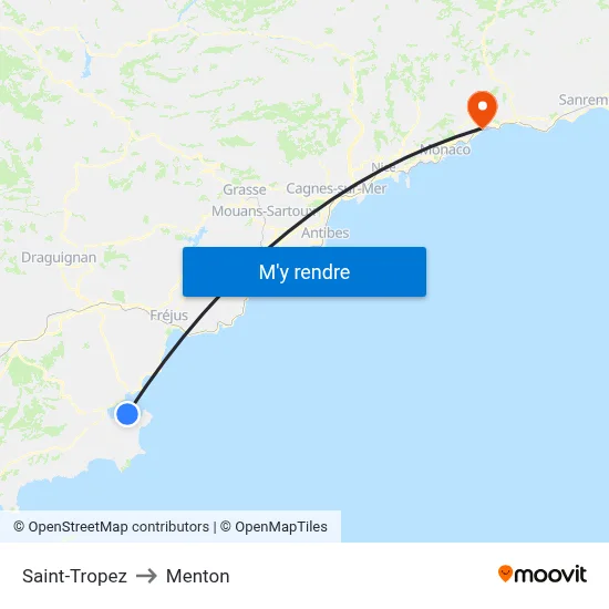 Saint-Tropez to Menton map